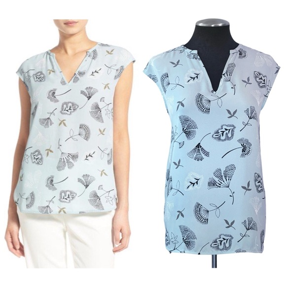 Chelsea28 - Leaf Print Pleat Back Cap Sleeve Pullover Top – Small - Picture 1 of 9